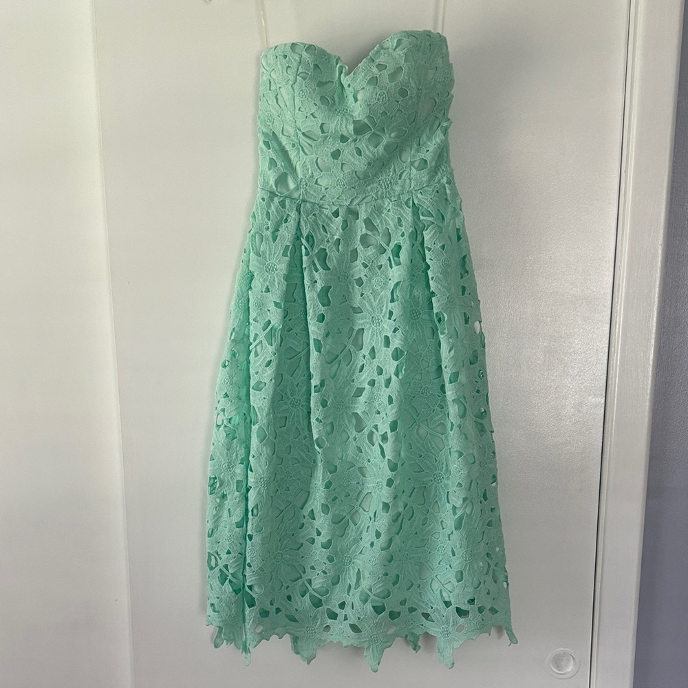 Aqua Lace Strapless Dress